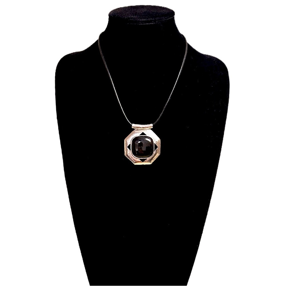 CHICOS Black Cord & Silver Pendant Necklace | NWT